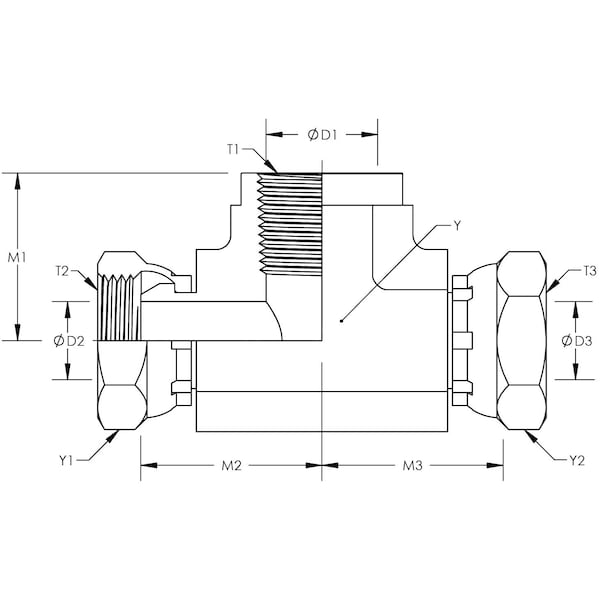 World Wide Fittings Female Pipe Swivel to Female Pipe Swivel to Female Pipe Tee 9456X08X08X08 - main